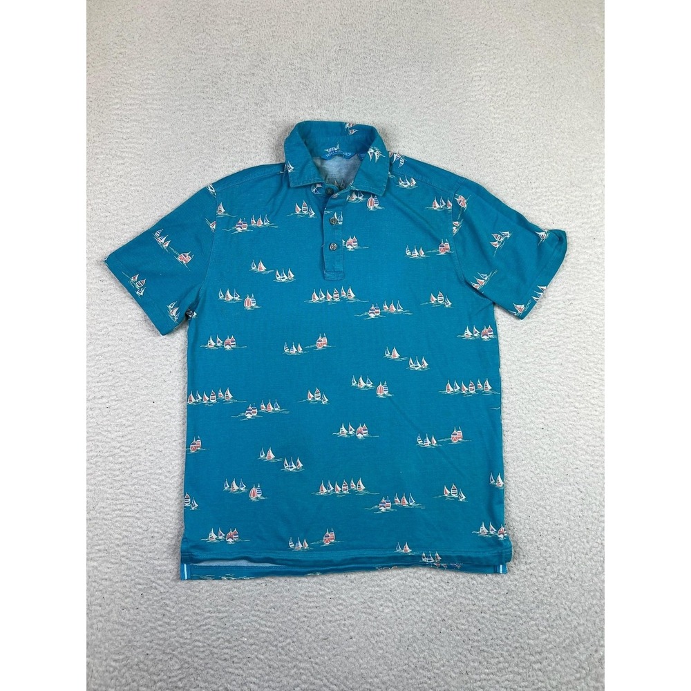 Tori Richard Polo Shirt Mens XS Blue Sailboat Print Moisture Wicking Quick Dry
